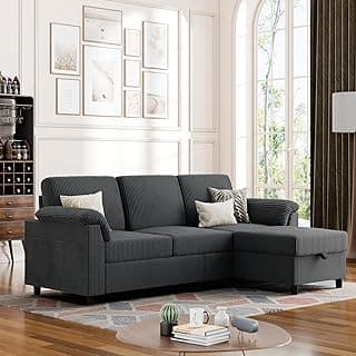 Vongrasig Convertible Sectional Sofa Couch, 3 Seat L Shaped Sofa with Removable Pillows Soft Corduroy Fabric Small Couch Mid Century for Living Room, Apartment and Office (Gray)