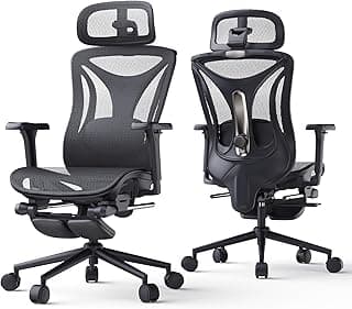 CYKOV Ergonomic Office Chair with Footrest - Adjustable Lumbar Support & Headrest, 90-160° Reclining Mesh Back Computer Chair - Home Office/Gaming, 350lbs Capacity (B-Black, Mesh)