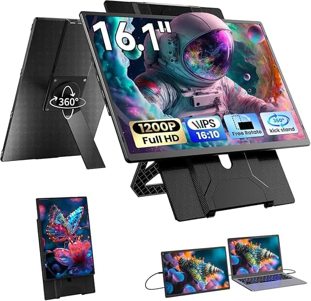 Blackview 16" Laptop Screen Extender, 360° Rotating Detachable Magnetic Stand, FHD 1200P IPS Portable Monitor for Laptop, True Plug & Play for Business Travel, Support Windows/Mac/Android/VESA
