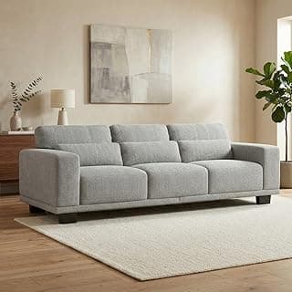 Marsail 89" Couch, 3-Seater Modern Sofa with Deep Seats, Comfy Upholstered Linen Sofas for Living Room, Apartment, Light Grey