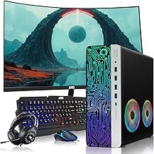 HP Gaming PC Desktop Computer – AMD Pro A10-9700,RX 550 Graphics,8GB RAM,256GB SSD,24 Inch Curved Monitor,RGB Keyboard with AI Copilot,Mouse,2X ARGB Fan WiFi,RGB Headphone,Windows 11(Renewed)