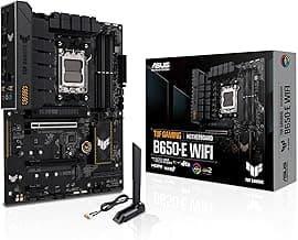 TUF Gaming B650-E WiFi AMD B650 AM5 ATX Motherboard, DDR5, 8+2 teamed Power Stages, PCIe 5.0, a PCIe 5.0 M.2 Slot, Realtek 2.5 Gb Ethernet, Wi-Fi 6E, HDMI, DisplayPort,Fan Xper4 with AI Cooling II