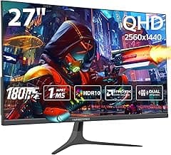 27 inch 1440P Gaming Monitor, 180Hz/144Hz Fast IPS 2K Computer Monitor with Speaker, Free-Sync & G-SYNC, 125% sRGB, HDR10, HDMI x2, DisplayPort x2, Compatible with Switch/Xbox/PS5, VESA Mountable
