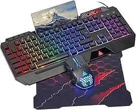 CHONCHOW Gaming Keyboard and Mouse Combo, USB Wired RGB Backlit Anti-Ghosting Silent Keyboard with Ergonomic Wrist Rest & Phone Holder, 7D 7200DPI Gaming Mouse for PC Gamer Xbox PS4 PS5 (RGB-Black)