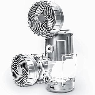 Solar Camping Lantern with Fan & Phone Charger, Portable Rechargeable Power for Hurricanes, Emergency, Power Outage and Camping Gear, Silver