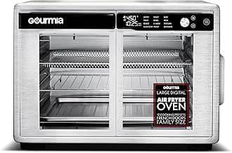 Gourmia French Door Air Fryer Oven - 37 Qt Large Capacity Convection Toaster Oven, FryForce 360°, Digital Display, 12 Cooking Presets, Dehydrate, Fits 13” Pizza, Dishwasher-Safe, Stainless Steel