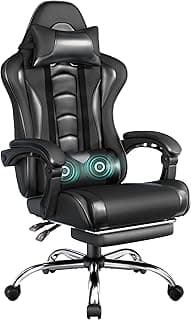 Yaheetech Gaming Chair, Video Game Chair with Massage Lumbar Support and Footrest Height Adjustable Ergonomic Computer Chair with Swivel Seat and Headrest, Full Black