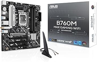 ASUS B760M MAX Gaming WiFi Intel® B760 (LGA 1700) mATX Motherboard, Advanced AI PC-Ready, PCIe 5.0 x16, DDR5, 3X M.2, Wi-Fi 6, DisplayPort, HDMI, SATA, USB 10Gbps Type-A, USB 5Gbps Type-C®, Aura Sync