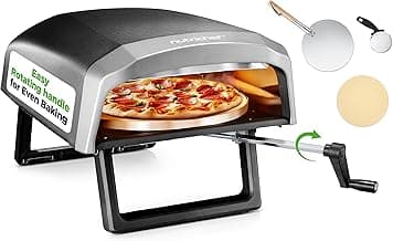Nutrichef Outdoor Pizza Oven - Manual 360° Rotating Pizza Stone - Adjustable Heat - Includes Pizza Peel, Pizza Cutter, Stone, Cover, & Hose - Cook 12" Pizza in 60 Seconds - Long Handle