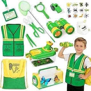 Kids Explorer Kit & Bug Catcher Kit with Vest, Carry Bag, Binoculars,Observation Jar, Butterfly Net, Magnifying Glass, Outdoor Nature Exploration STEM Toys Camping Gift for Boys Girls Ages 3-7
