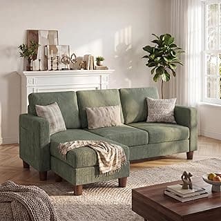 Homall Modular Sectional Sofa Couch, Convertible L-Shaped Sectional Sofas with Ottoman, Compact Couch for Small Apartments, Living Room and Office (Corduroy, Green)