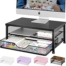 OPNICE Computer Monitor Stand Riser, Desk Organizer with Drawer, Printer & Laptop Stand, Office Desk Accessories & Workspace Desktop Organizers Storage for Office Supplies(Black)