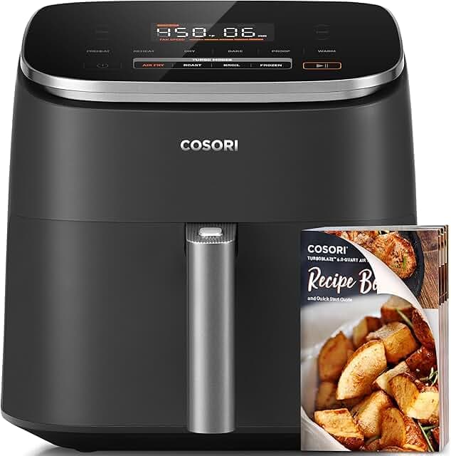 COSORI Air Fryer 6QT 9-in-1 TurboBlaze, 90°– 450°F, Precise Heating for Even Results, Air Fry, Roast, Bake, Broil, Dry, Frozen, Proof, Reheat, Keep Warm, 130+ Recipes, Dishwasher Safe, Dark Gray