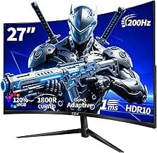 ZZA 27-Inch Curved Computer Monitor,200Hz|180Hz|144Hz Gaming Monitor,FHD 1080P 1800R VA Screen, Monitor 27 inch 100% sRGB, AMD FreeSync,Eye Care,Ultra-Thin,Bezels HDMI & DP Port