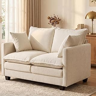 Loveseat Sofa with Cloud 3-Layer Cushion & 27" Deep Seat, Modern Small Couch with 2 Washable Pillows for Small Spaces, Bedroom, Apartment, Office, Living Room, in a Box, 50-Inch Beige