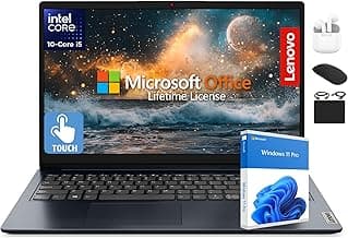 Lenovo IdeaPad 15.6” Flagship Touchscreen Laptop 2025, 10-Core Intel i5, Lifetime Office 2024, Copilot AI, 24GB RAM, 1.5TB Storage (1TB SSD + 500GB Ext), HubxcelAccessory, Long Battery, Win 11 Pro