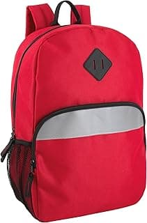 17" Backpack – Reflective School Backpack with Padded Straps, Water Bottle Pockets for Kids & Adults, School Travel Camp (Red)