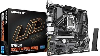 GIGABYTE B760M DS3H WIFI6E GEN5 Intel LGA 1700 mATX Motherboard, Supports Intel Core 14th/13th/12th Gen, DDR5, 6+2+1 Power Phase, 2X M.2, PCIe 5.0, USB-C, WIFI6E, 2.5GbE LAN, PCIe EZ-Latch