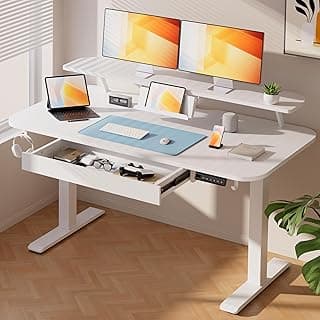 COMHOMA Electric Standing Desk with Drawers, 48 x 24'' Sit Stand up Desk with Monitor Stand, Laptop Stand, Height Adjustable Ergonomic Home Office Computer Desk with Memory Preset Controller