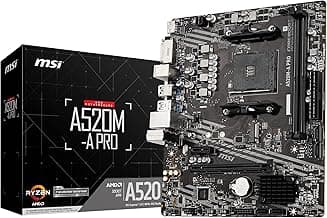 MSI A520M-A PRO V1 Gaming Motherboard (AMD Ryzen 5000, AM4, DDR4, PCIe 3.0, SATA 6Gb/s, M.2, USB 3.2 Gen 1, DVI/HDMI, Micro-ATX)