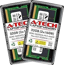 A-Tech 32GB Kit (2x16GB) DDR5 5600MHz PC5-44800 CL46 SODIMM 1.1V Non-ECC Unbuffered SO-DIMM 262-Pin Laptop Computer RAM Memory Upgrade Modules