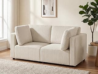 66.9'' Loveseat Sofa Couch, 2-Seater Convertible Modular Sofa Bed, Corduroy Modern Sofa Set Free Combination Couch for Living Room Bedroom Apartments (Beige, Loveseat)