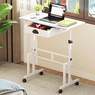 Adjustable Height Standing Desk for Walking Pad Treadmill, Portable Rolling Desk for Laptop with Drawer, Small Moblie Sit to Stand Desk On Wheels with Stiffener for Home Office Dorm Bedroom