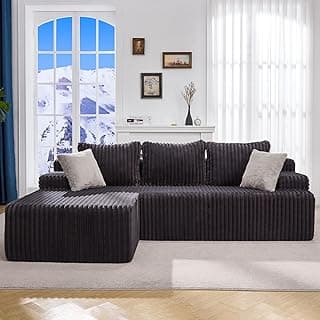Modular Sectional Sofa Couches L-Shape Couch 3 Seat Modular Sofa Memory Foam Sectional Couches for Living Room, Cloud Couch with Oversized Chaise (Grey Stripe, 96" Left Facing Chaise)