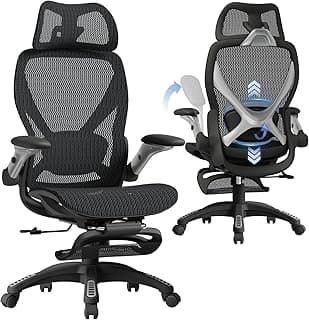 ELABEST X100 Ergonomic Mesh Office Chair with Footrest, Big and Tall Hone Desk Chair with 5D Flip-Up Arms, Adjustable 3D Lumbar Support,Gaming & Executive Computer Chairs