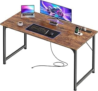 PRAISUN 47 X 20 Inch Office Computer Desk with Power Outlets and USB-C Port, Larger Gaming Desk, for Home Office, Study, Bedroom, Writing Work from Home Table, Metal Frame, Rustic Brown