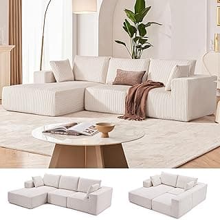 108” Modular Sectional Sofa, Cloud Sectional Couch with Deep Seat, Modern Modular L-Shape Sofa Couch with Chaise,Upholstered Boneless Couches for Living Room Bedroom (Beige, Left Facing Chaise)