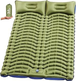 Double Sleeping Pad for Camping - Ultralight Camping Mattress with Pillow, Built-in Foot Pump, Compact Inflatable 2-Person Portable Mat for Backpacking, Hiking, Car Traveling, Beach, Tent