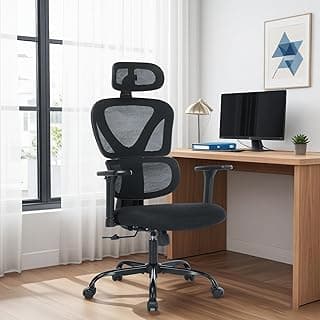 Ergonomic Office Chair with Adjustable Headrest & 3D Armrests, High Back Mesh Desk Chair with Lumbar Support, Reclining Lock 97°-125°, Swivel Computer Task Chair for Home Office, 300 LBS