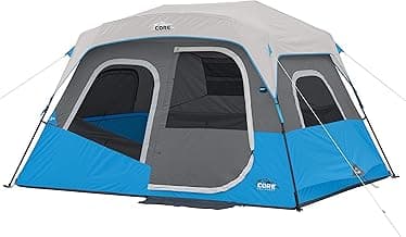 CORE Instant Cabin Tents with LED Lights | Family Multi Room Lighted Pop Up Tents for Camping | Included Storage Pockets for Camping Accessories