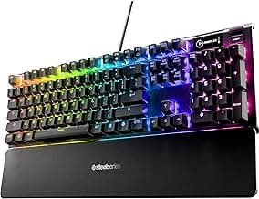 SteelSeries USB Apex 5 Hybrid Mechanical Gaming Keyboard – Per-Key RGB Illumination – Aircraft Grade Aluminum Alloy Frame – OLED Smart Display (Hybrid Blue Switch)