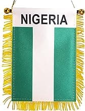 Anley 4 X 6 Inch Nigeria Fringy Window Hanging Flag - Mini Flag Banner & Car Rearview Mirror Décor - Fringed & Double Sided - Nigerian Hanging Flag with Suction Cup