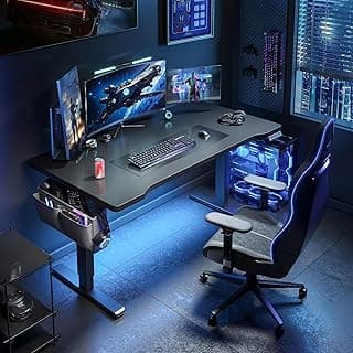 EnHomee Electric Standing Desk with LED Lights,48 x 24 Inch Height Office Desk with 3 Memory Preset, Adjustable Computer Desk with Storage Side Pocket and Cable Management,Black