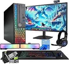 Dell RGB Light Gaming PC Bundle (Renewed) | Intel Core i5 | 16GB RAM | 500GB SSD | NVIDIA GT 1030 2GB | Windows 11 Pro | 24” FHD Monitor | RGB Soundbar, Keyboard, Mouse & Headphones | (Renewed)