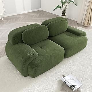 Modular Sectional Sofa Boneless Couch Corduroy Cloud Couch, Modern Deep Seat Sectional Couches for Living Room, 82" Loveseat Apartment Sofa Small Couches for Small Spaces, No Assembly(Green)