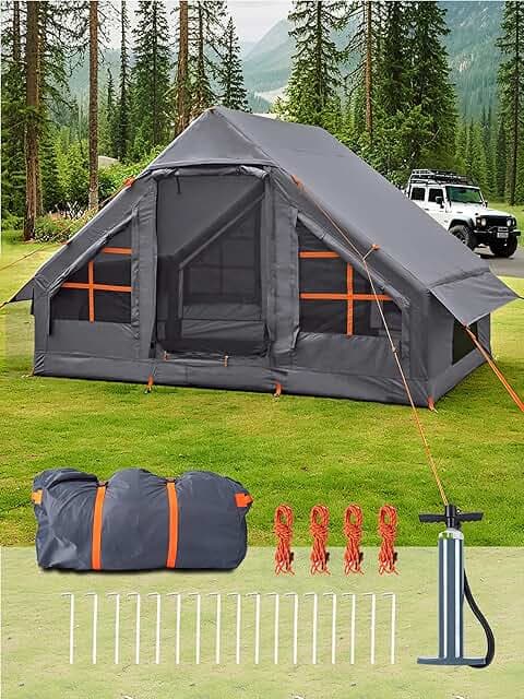 Inflatable Tents for Camping - Easy Blow Up Glamping Tent with Hand Pump, Hot Tent Waterproof PVC Air Inflatable Tent House for Family Weekend Camping