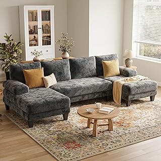 U-Shaped Sectional Couches for Living Room | 112 Inch Modern Sectional Couch | Dark Grey Chenille Sofa with Double Chaise for Apartment