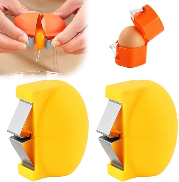 2PCS Egg Shell Opener,2026 Upgrade Stainless Steel Egg Cracker Tool, Multifunctional Egg Shell Opener for Raw & Hard-Boiled Eggs, Handheld Kitchen Gadget for Easy Peeling & Separating (Yellow)