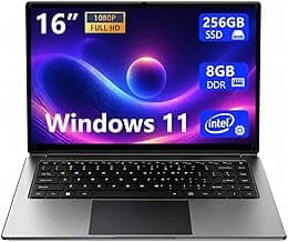 Laptop 16-inch , 8GB DDR 256GB SSD portable laptop computer, expandable to 1TB, Pentium quad-core CPU up to 2.64 GHz, 9000mAh battery, interface, USB3.0 interface, dual-band WiFi, webcam, slim laptops