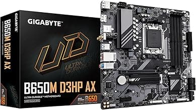 GIGABYTE B650M D3HP AX (rev. 1.0) AMD AM5 mATX Motherboard, Support Ryzen 9000/8000/7000 Series, DDR5, 5+2+2 Power Phase, 2X M.2, PCIe 4.0, USB-C 3.2 Gen 1, WIFI6E, 2.5 GbE, EZ-Latch, Q-Flash Plus