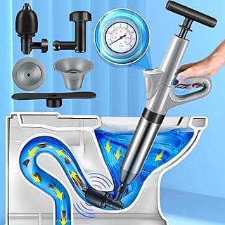 High Pressure Toilet Plunger, Heavy Duty Toilet Auger Air Drains Blaster, Powerful Air Plunger Sink Plungers with Visual Barometer, Drain Clog Remover for Bathroom Floor Drain Clogged Kitchen Pipe