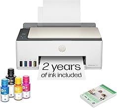 HP Smart Tank 5103 Wireless All-in-One Ink Tank Printer, Scanner,2 Years of Ink, 100 Sheets of Photo Paper Included, Cartridge-Free, Refillable, AI-Enabled (5D1B2A)