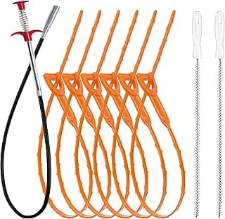35.5inch Drain Clog Remover(1pcs), 25inch Drain Snake Hair Remover(6pcs) & Cleaning Brush(2pcs), Hair Catcher Drain Auger Cleaner Tool Set For Toilet, Kitchen Sink, Bathroom Tub, Sewer, 9 Pack